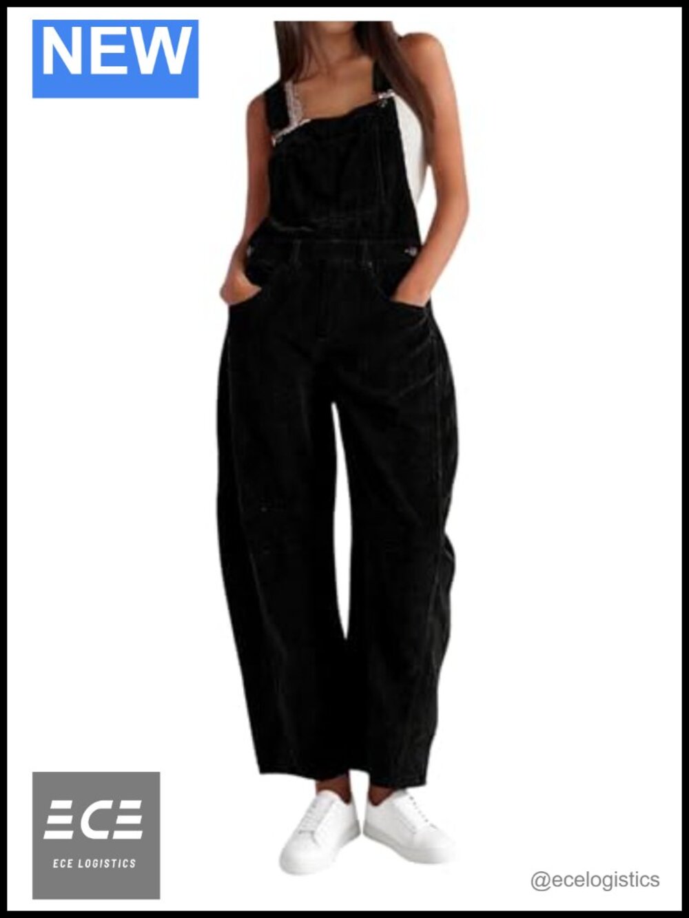 Corduroy Barrel Wide Leg Bib Overalls Adjustable Straps Pockets